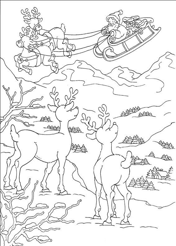 desene de colorat planse peisaj de craciun iarna